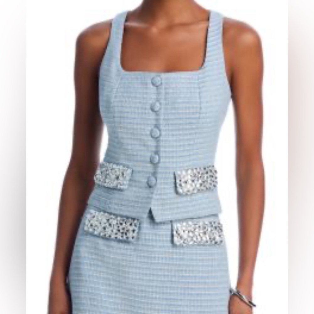 Aqua Baby Blue Tweed Vest with embellishment Size S
good condition!